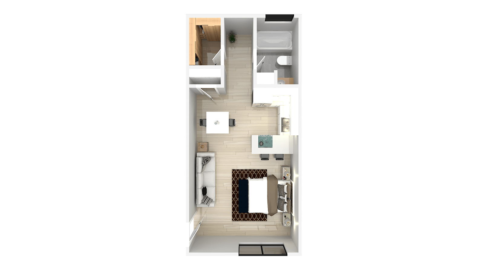 Floor plan for 1 bed, 1 bath, 660 sqft
